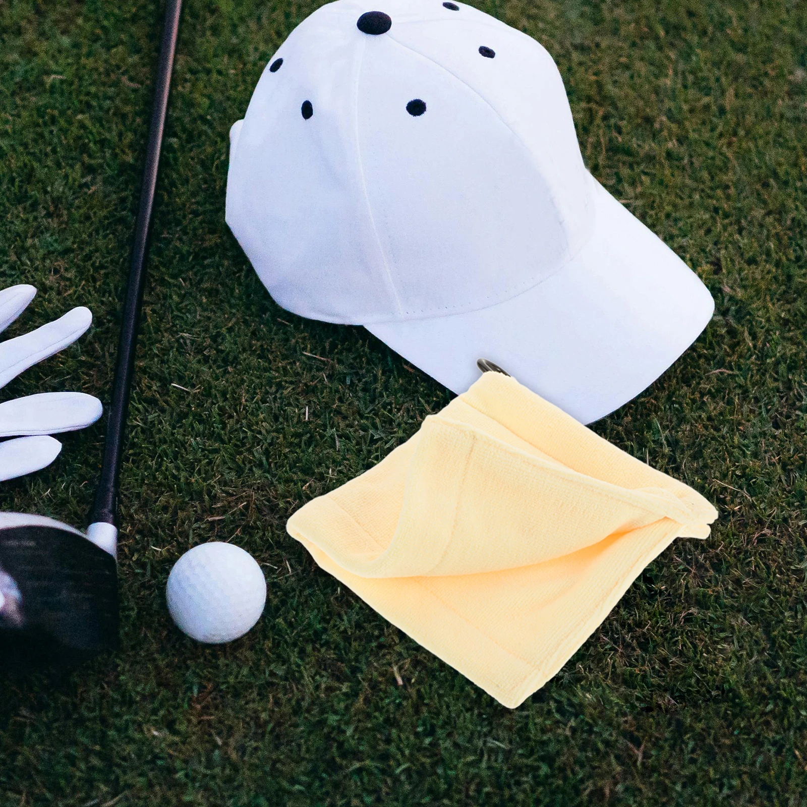 

Golf Towel Light Yellow 14x14 Microfiber Soft Washable Cleaning Cloth Hanging Clip for Golf Clubs Balls Bag Golfs Club and Ball