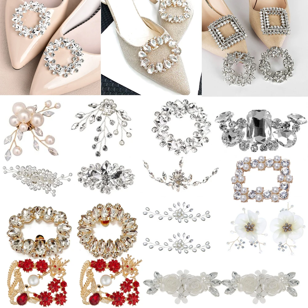 2pcs Shoe Clip Wedding Shoes High Heel Women Bride Decoration Rhinestone Shiny Decorative Clips Pearl Charm Buckle