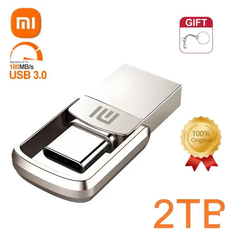 Xiaomi Metal USB portabel, Disk U kecepatan tinggi, USB 3.0 Drive 1TB 2TB untuk Laptop PC 256GB 512GB kapasitas besar