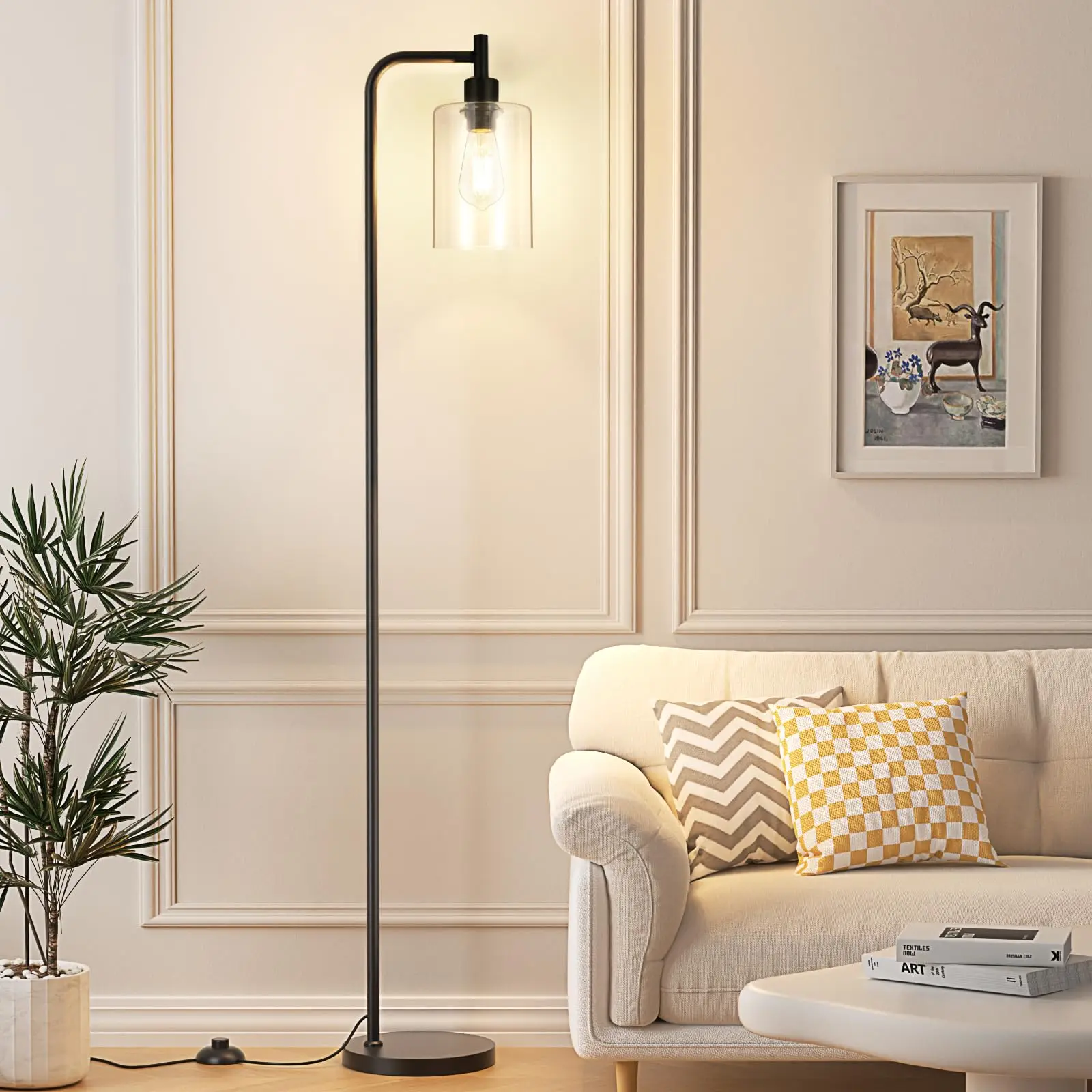 

Industrial Floor Lamp with Glass Shade - Black, LED Bulbs, Foot Pedal Switch, Easy Assembly
