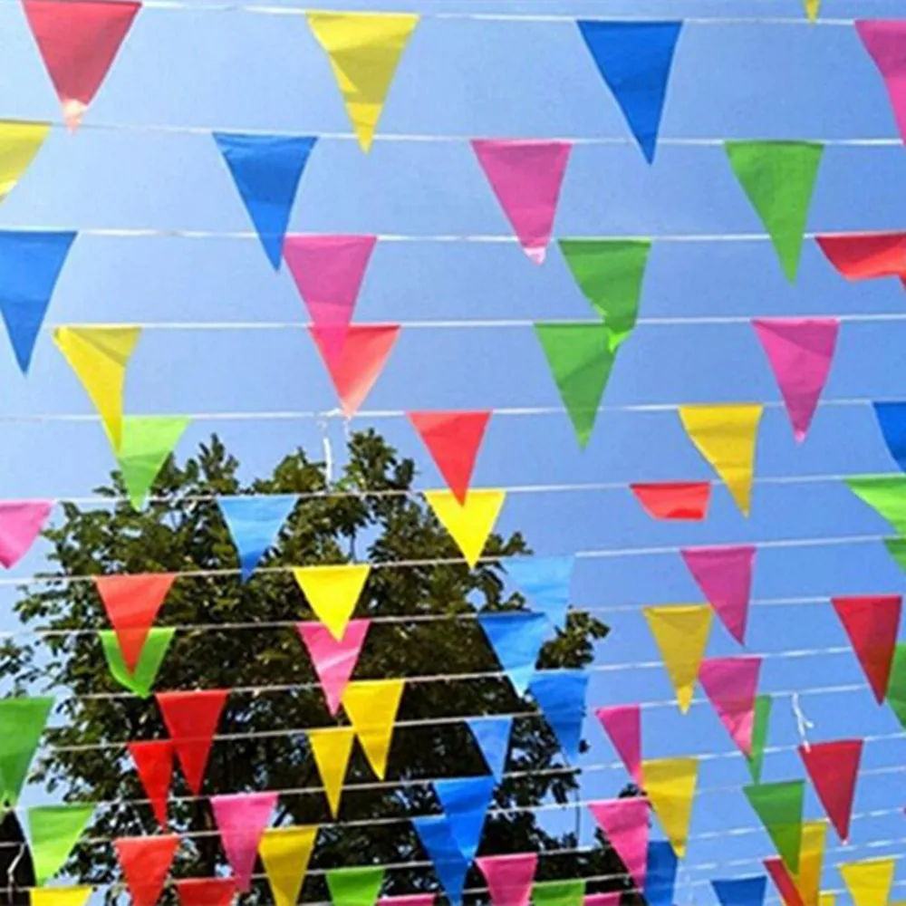 Nylon Stoff bunte 100m Dreieck Flagge Wimpel Ammer Schnur Banner Girlande Festival Party Urlaub