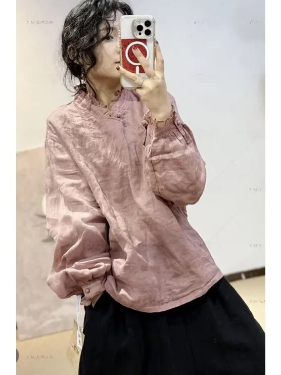 Colletto in pizzo rosso Lino irt Lanterna allentata da donna Sve Faion Primavera Artistico Sle Top dimagrante Faion di Capodanno