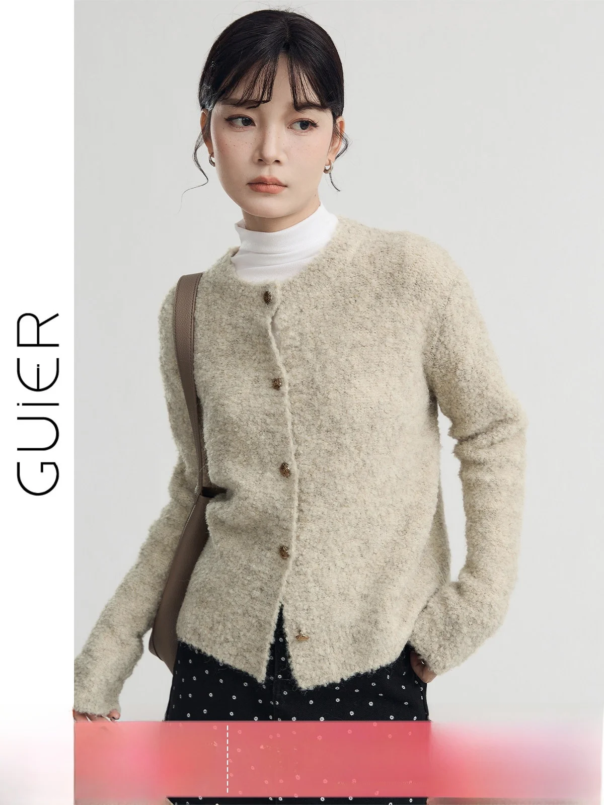 

Guier Knitted Open Cardigan Women's Early Autumn 2025 New Retro round Neck Versatile Loose Top Female Fashion Spring Long Sleeve