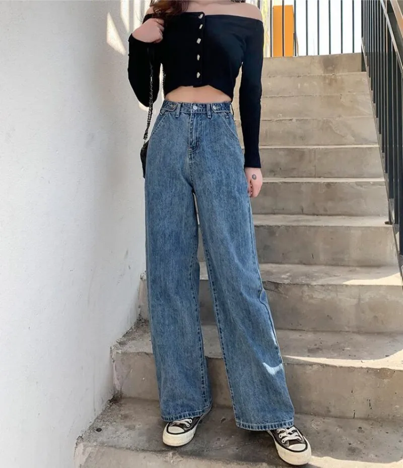 

2023 Women Pant Woman Jeans High Waist Denim Pants Wide Leg Denim Clothing Blue Jeans Vintage Quality Fashion Straight Pants