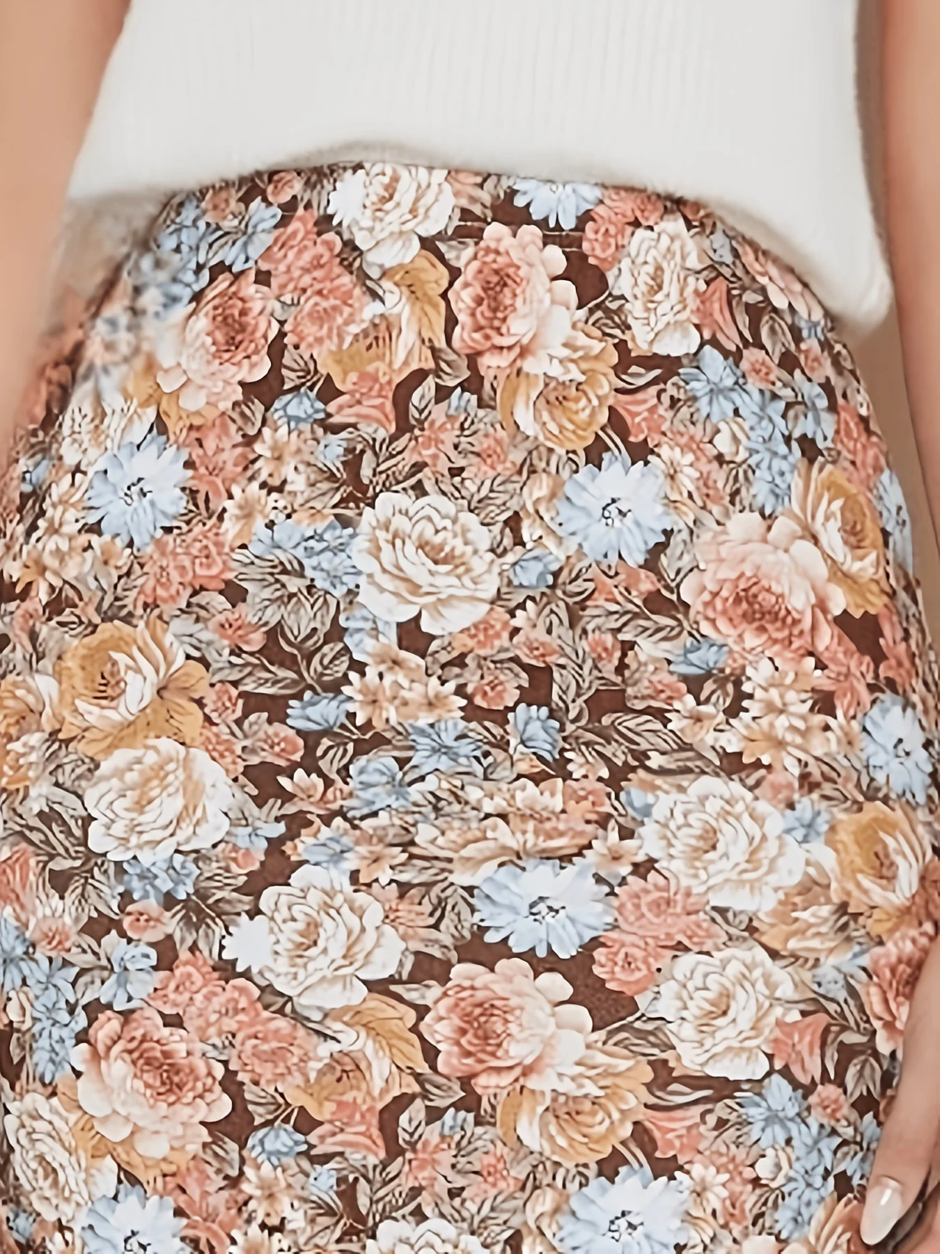 Floral Print Knee Length Pencil Skirt Elegant High Waist Skirt For Spring  Summer Women's Clothing