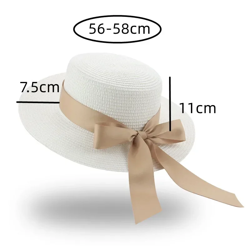 Bucket Hat Beach Summer Straw Hats for Women Flat Top Ribbon Bowknot Elegant Luxury Straw Women Summer Hats Sombreros De Mujer