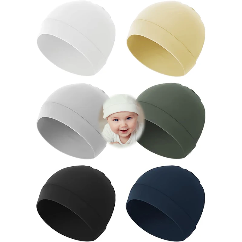 

6 упаковок детских шапочек-шапочек для младенцев унисекс, хлопковая шапочка для новорожденных, больничная шапка для мальчиков и девочек 0-3 месяцев