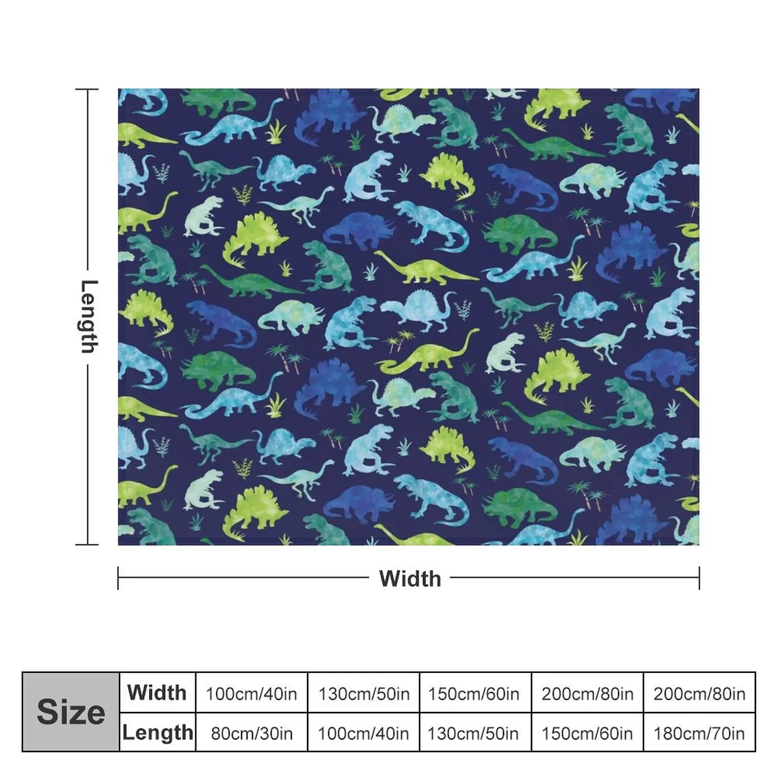 Watercolor Dinosaur Blues Greens Dino Pattern Throw Blanket Single Picnic Moving warm winter Blankets