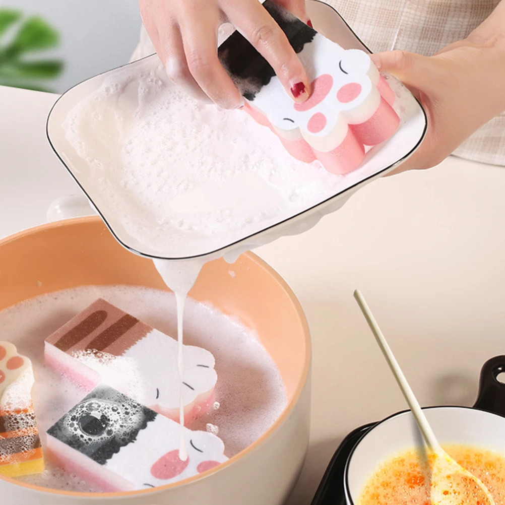 

3Pcs Cat Claw Sponge Kitchen Cleaning Cloth Thickened Durable Dishwashing Sponge Fast Drying Non-Woven Scrubber