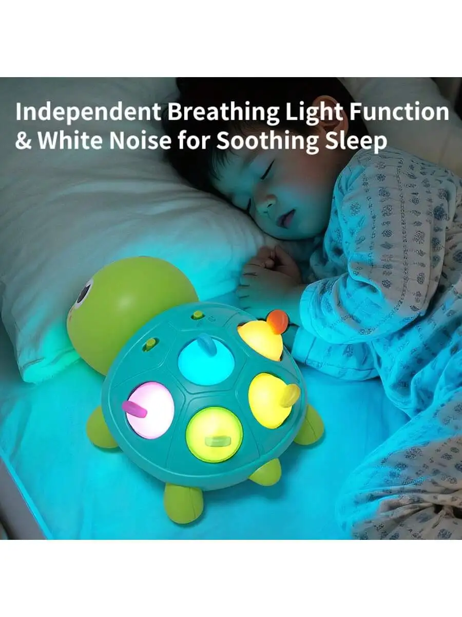 ของเล่นคลานเด็กพร้อมเสียงและเต่าแสง ของเล่นเพื่อการศึกษาเด็กหัดคลาน สามารถเคี้ยวและของเล่นช่วยการนอนหลับซิลิโคนฟันกราม