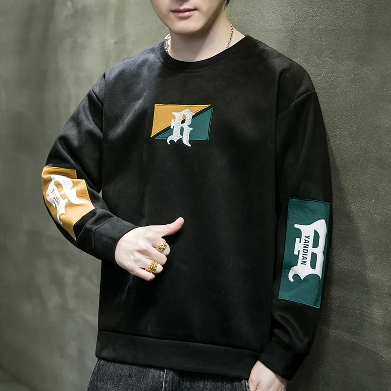 

New Arrivals Tshirt Men's Hoodie Suede Sweatshirt Spring Autumn New Casual Round Neck Loose Trendy Brand Tee