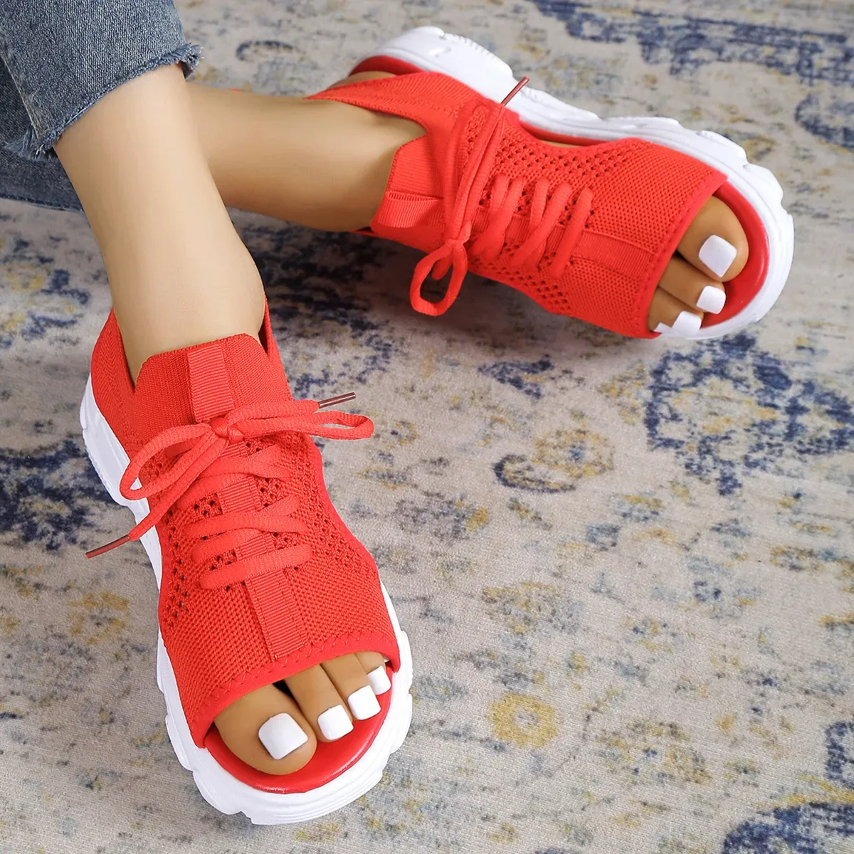 Sandal Women Summer 2023 Casual Platform Shoes Thick-Soled Lace-Up Sandalias Open Toe Beach Shoes for Women Zapatos Mujer