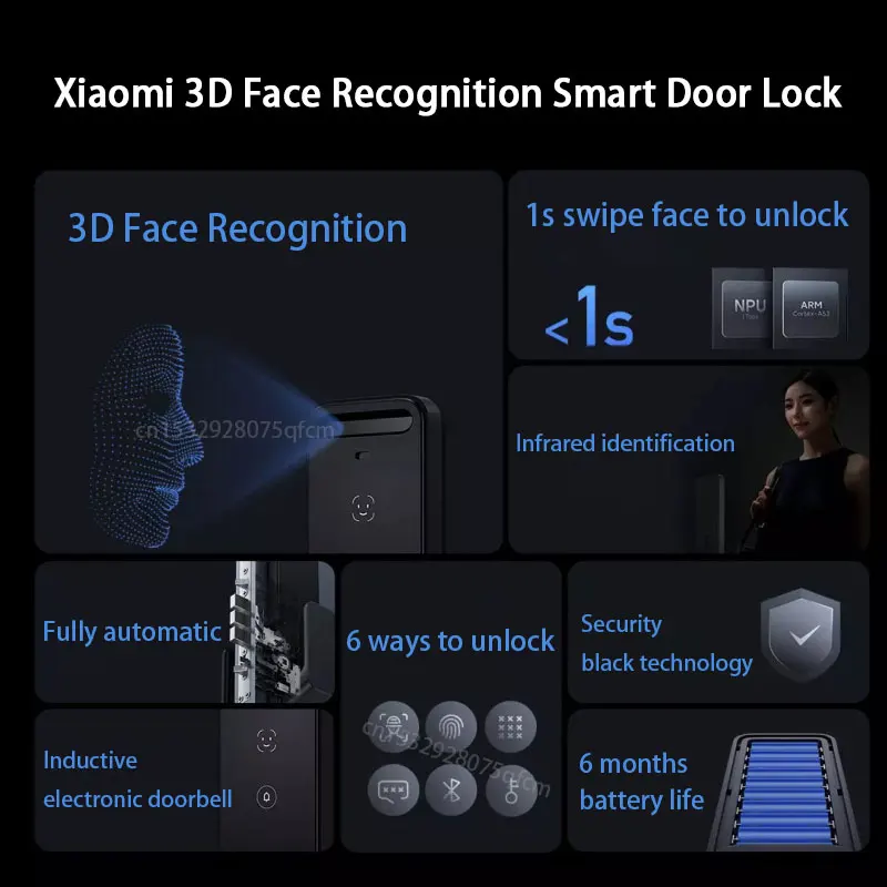 Xiaomi Mijia Smart 3D Face Recognition Door Lock 1S Unlocking Fingerprint Scanner Bluetooth Password Intelligent Home Door Lock