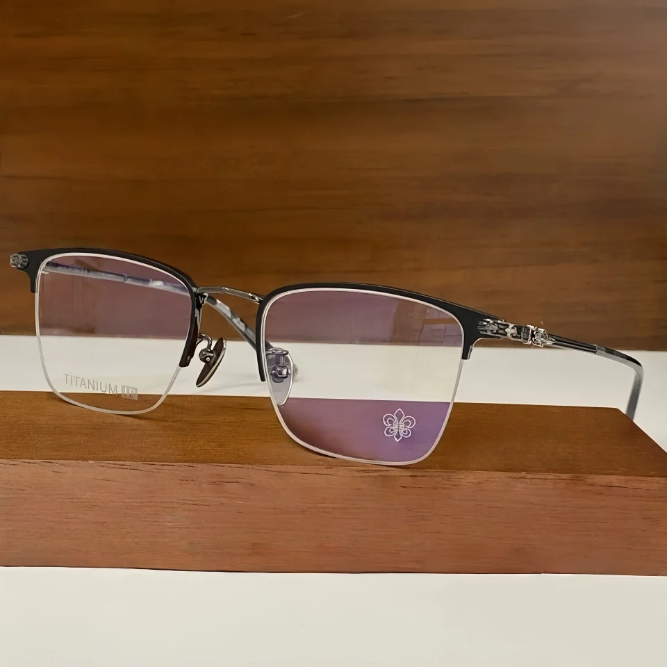 

Fashionable Personalized Men's Half Frame Square Titanium Alloy Brand Design Eyeglass Frame Optical Prescription Women's Glasses
