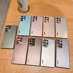 Funda de protección completa para cámara de Metal para Samsung Galaxy S24, S23, S22 Ultra, S23 Plus, textura de CD, piel a prueba de golpes