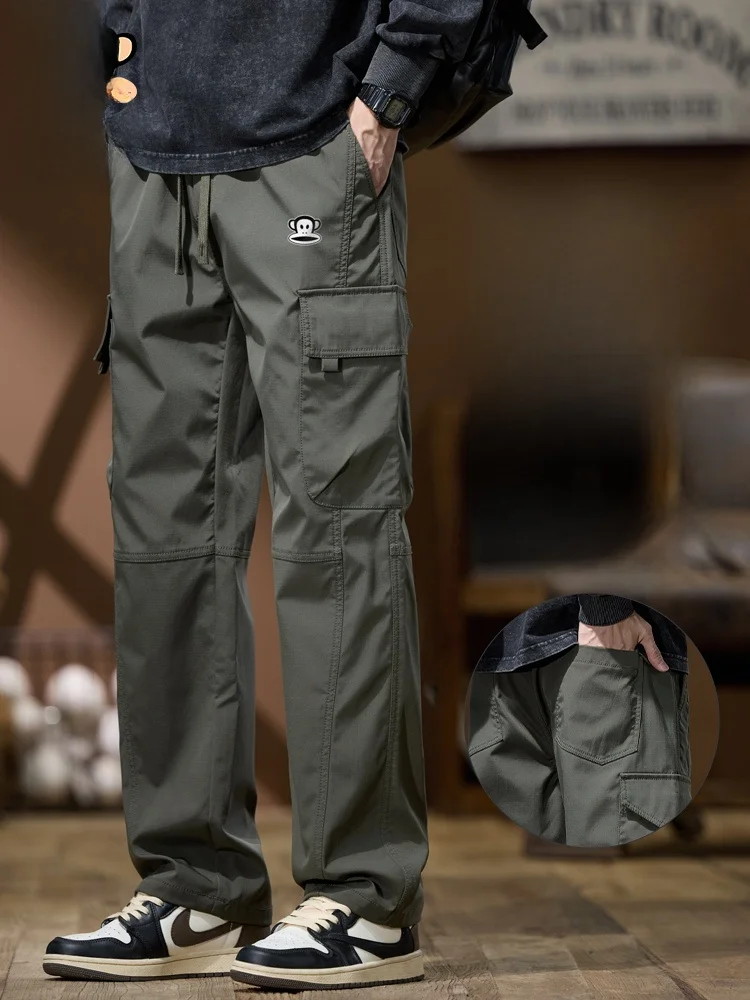 

Мужские брюки-карго Paul Frank, прямые, повседневные, весна 2026, в американском ретро-стиле, с множеством карманов, для молодежи, придающие энергию