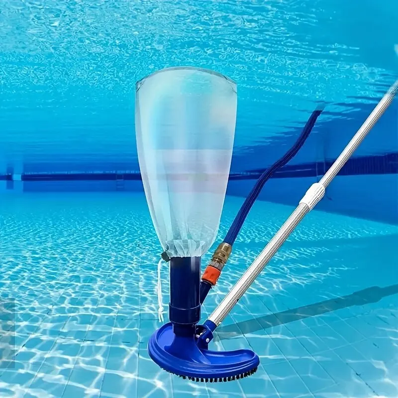 Portátil Pond Vacuum Jet limpador subaquático com saco de escova, ferramenta de limpeza profissional para piscinas, Blue Crescent Shaped