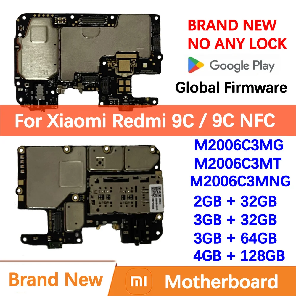 100% Brand New Motherboard for Xiaomi Redmi 9C Mainboard Logic Circuit Board Plate Global Unlocked Mother boar M2006C3M 9C NFC