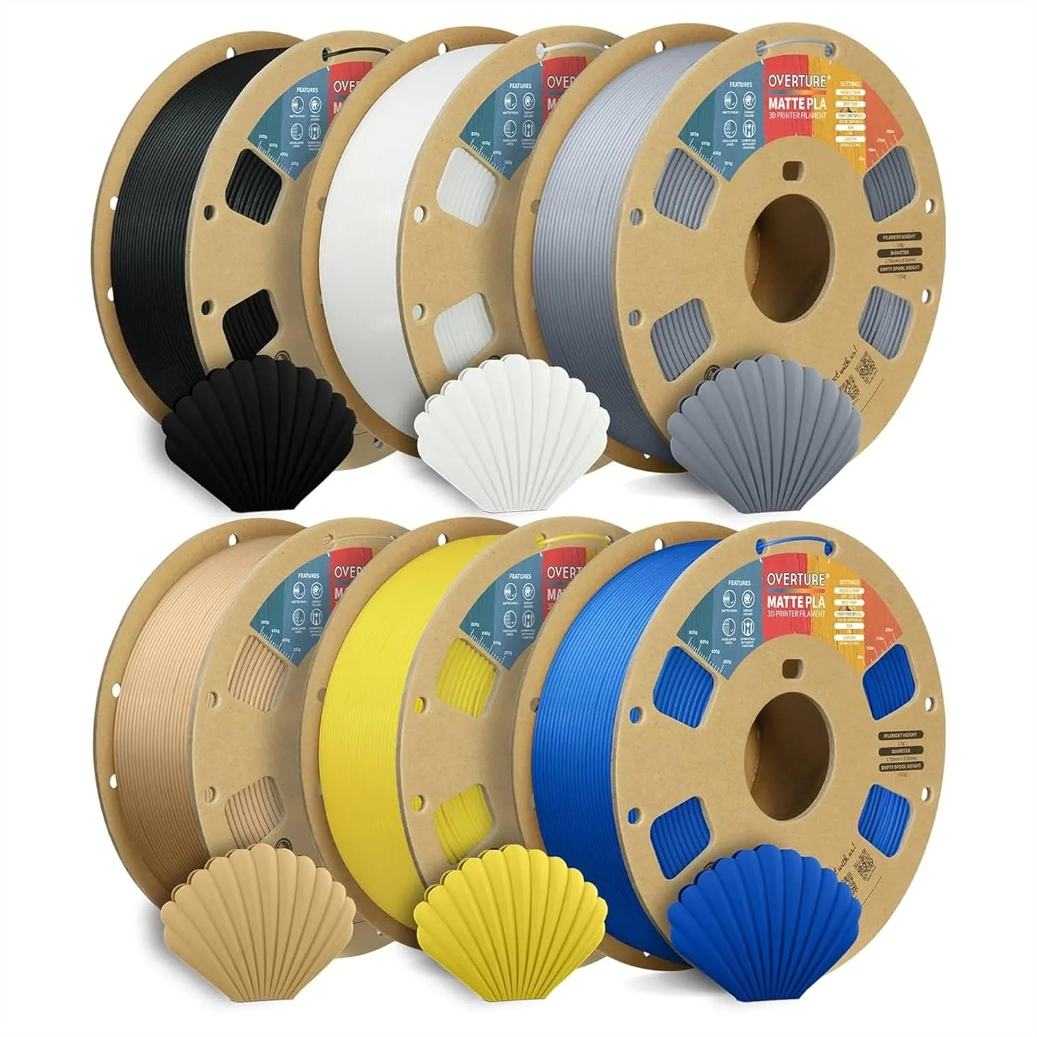 

Matte PLA 3D Printer Filament 1.75mm, Low Warping 6 Pack 1kg Spools for Most FDM Printers
