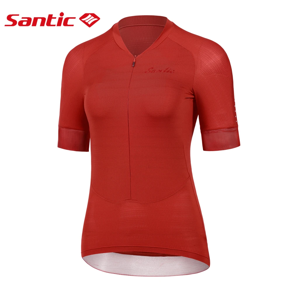 Santic Cycling Jersey Women Outdoor Summer Short Sleeve Bike Clothing Tops Quick Dry Reflective Breathable MTB Road Riding Shirt