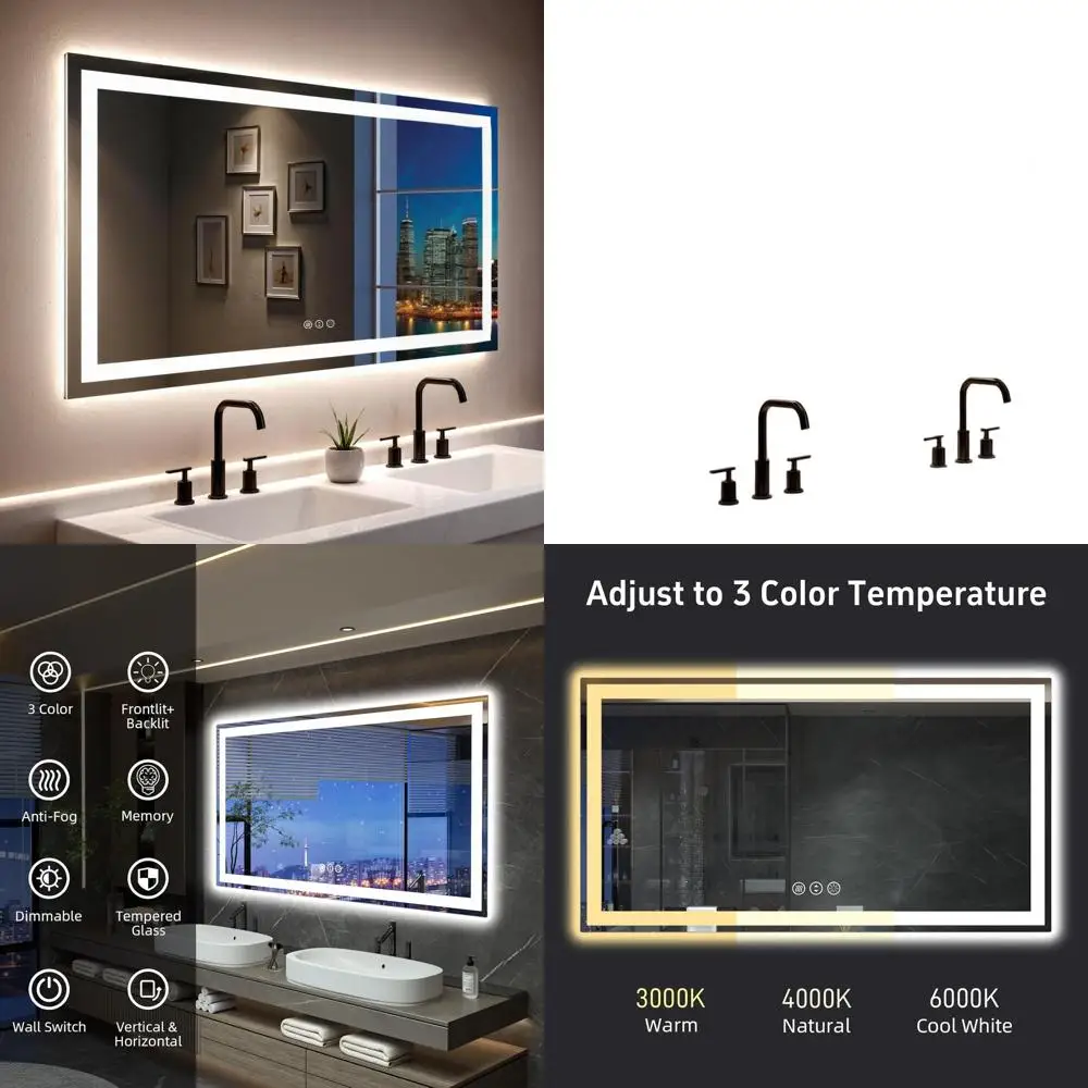 

LED-Illuminated 55x30 Bathroom Vanity Mirror with Dual Dimmable Light Sources and Anti-Fog Feature