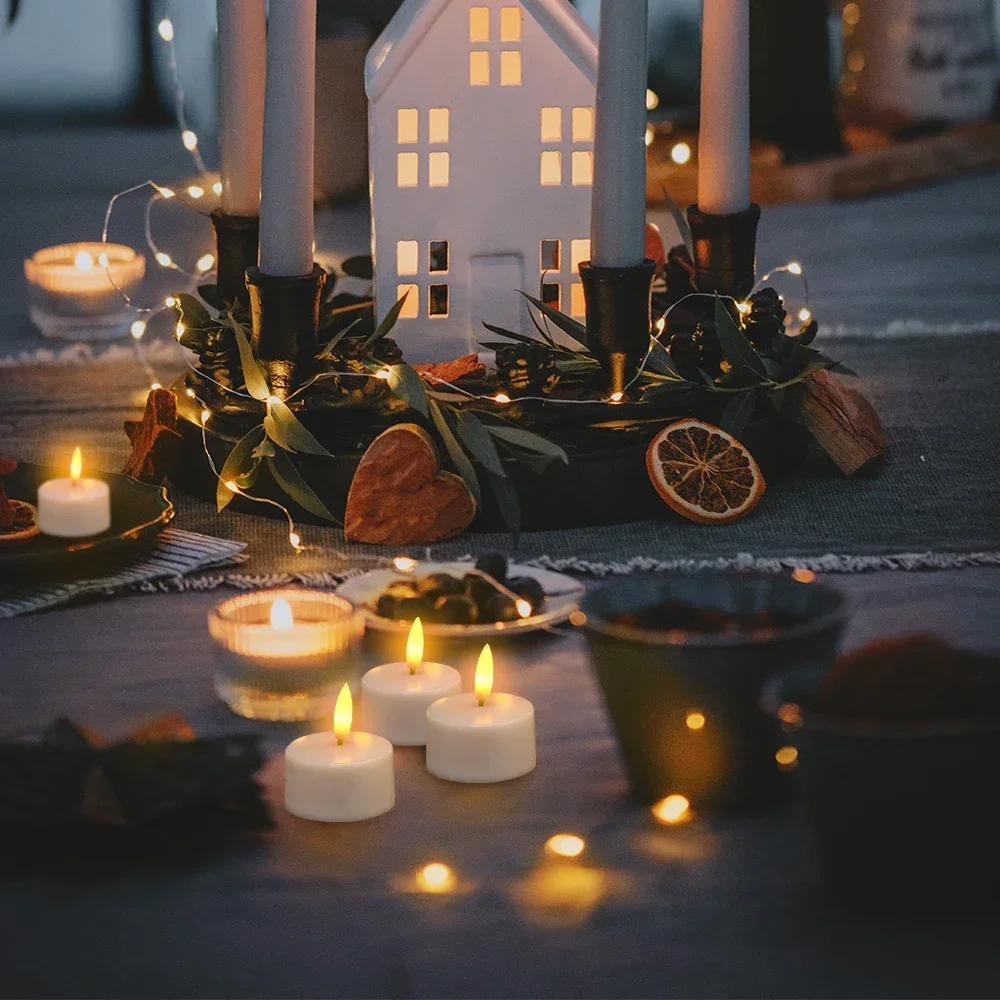 Velas LED recargables por USB, luces de té sin llama, temporizador remoto, vela eléctrica parpadeante, decoración de Halloween y Navidad, 12 piezas