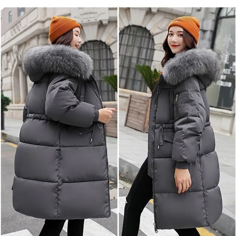 

Новая женская хлопковая одежда с большим меховым воротником, длинная зимняя теплая пуховая хлопковая куртка 2025 года, женское пальто Parker с капюшоном