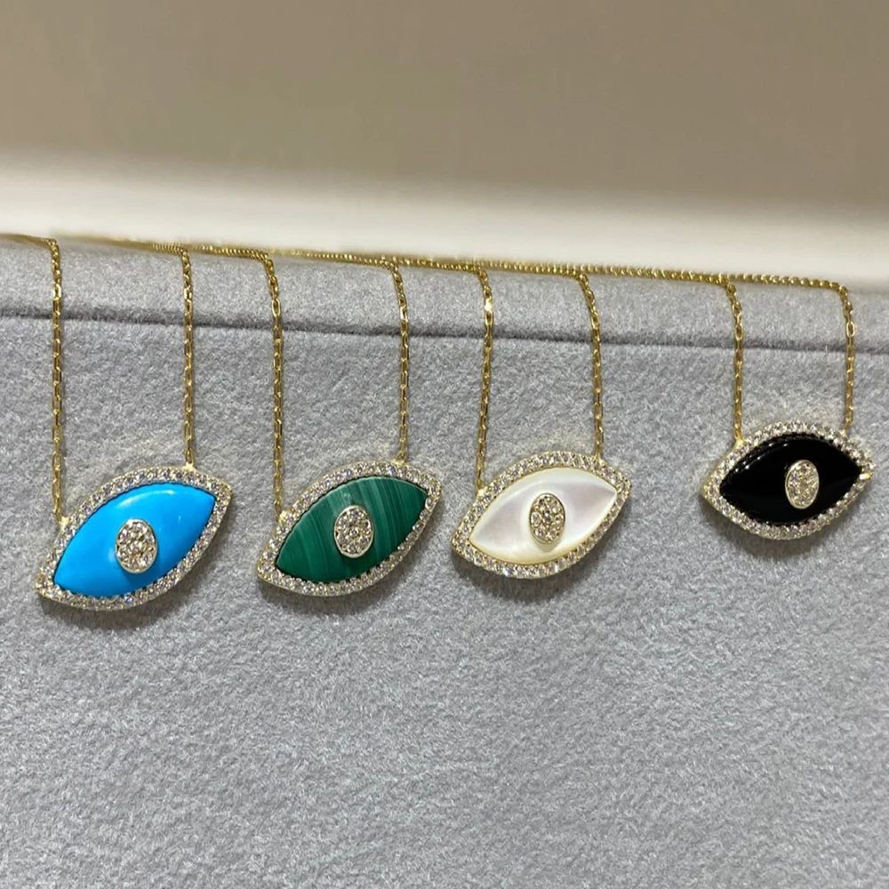 Turkish Lucky Evil Eye Pendant Necklaces Zircon Natural Stone Devil's Eyes Stainless Steel Chain Necklace for Women Gift For Her