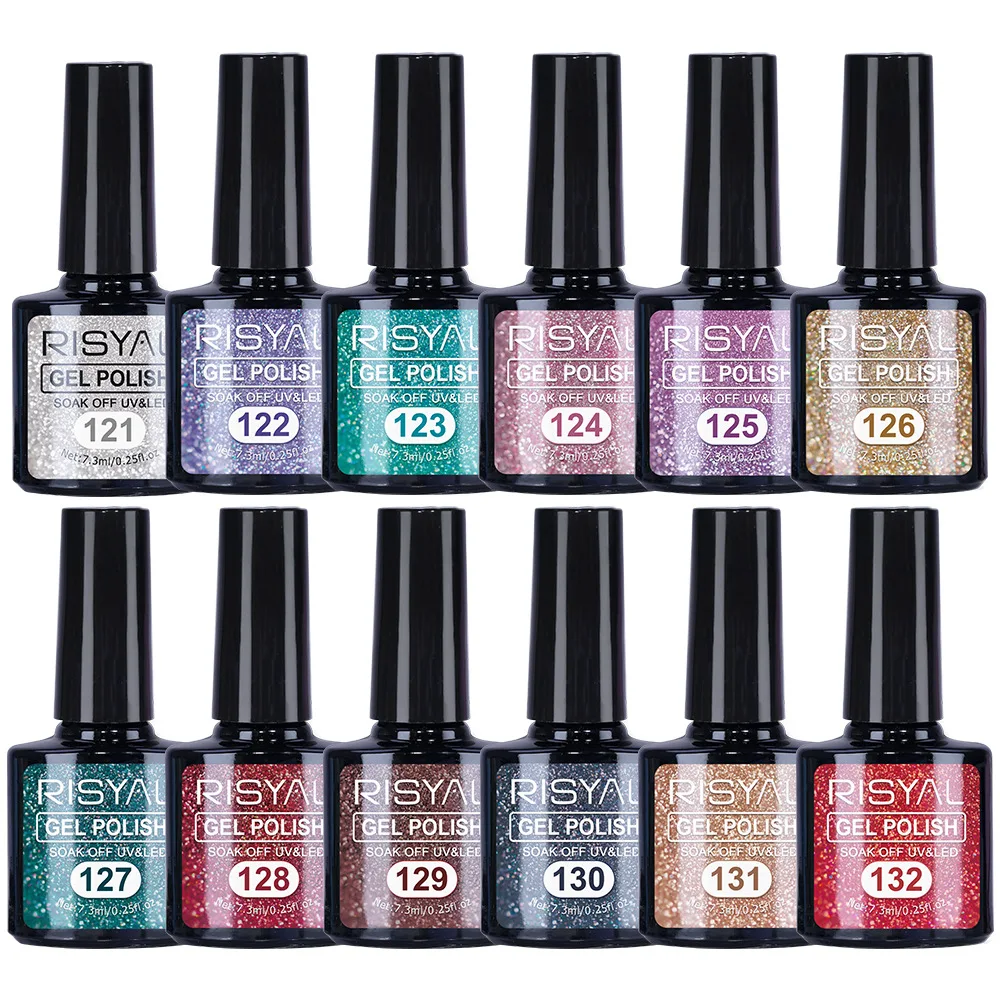 Esmalte de uñas de Gel reflectante, juego de esmalte de Gel brillante con purpurina brillante, 12 colores, brillo de diamante, Kit de manicura UV LED Flash Nai