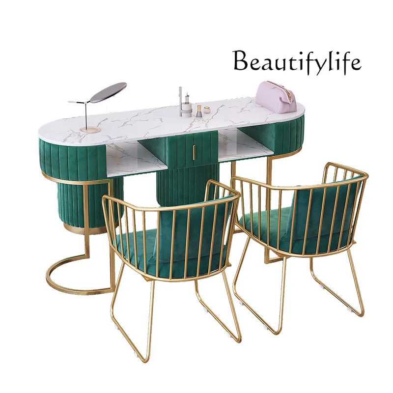 Nordic marble manicure table and chair set light luxury flannel manicure table with drawers manicure table