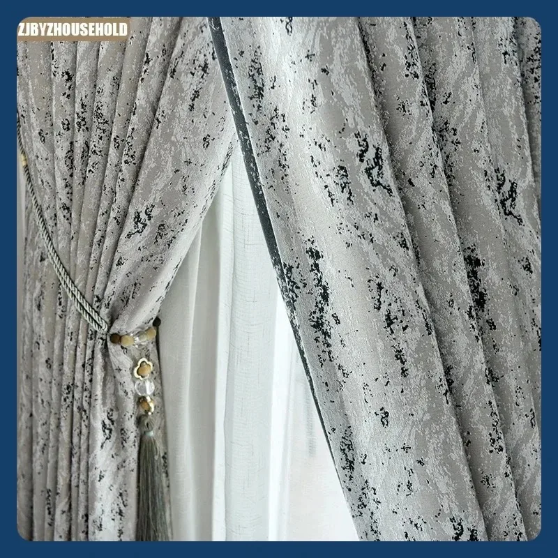 

Scandinavian Curtains for Living Dining Room Bedroom Textured Jacquard Embroidery Blackout Luxury Cotton Blackout White Tulle