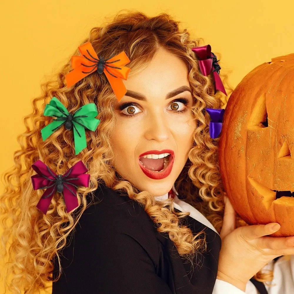 

Party Wear Funny Spider Hair Clip Spider Theme Personalized Bowknot Hairpin Plastic Halloween Head Wear Ghost Festival