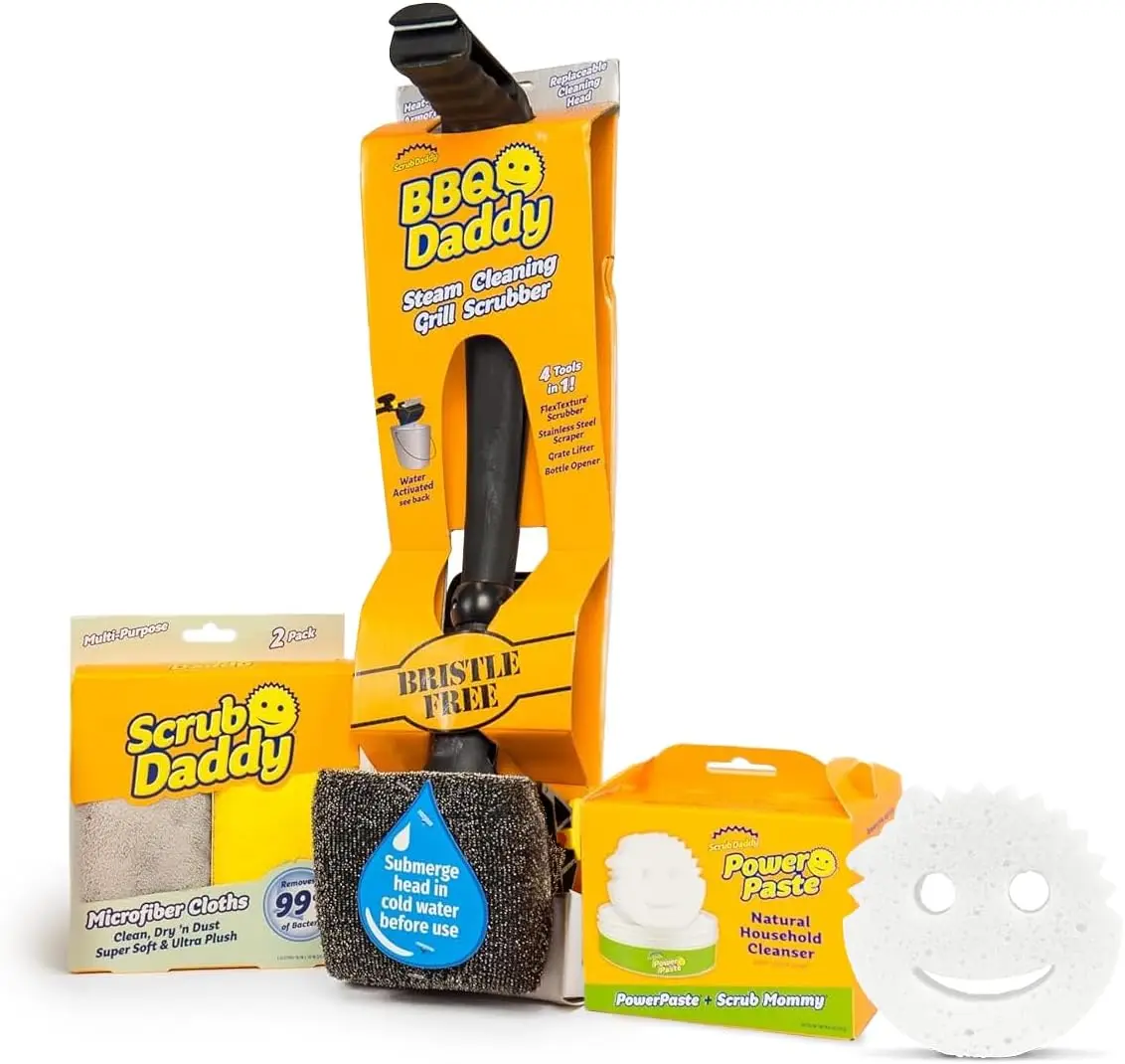

Household Cleaning Bundle: 2 Microfiber Towels, Grill Brush & Cleaning Paste with Sponge