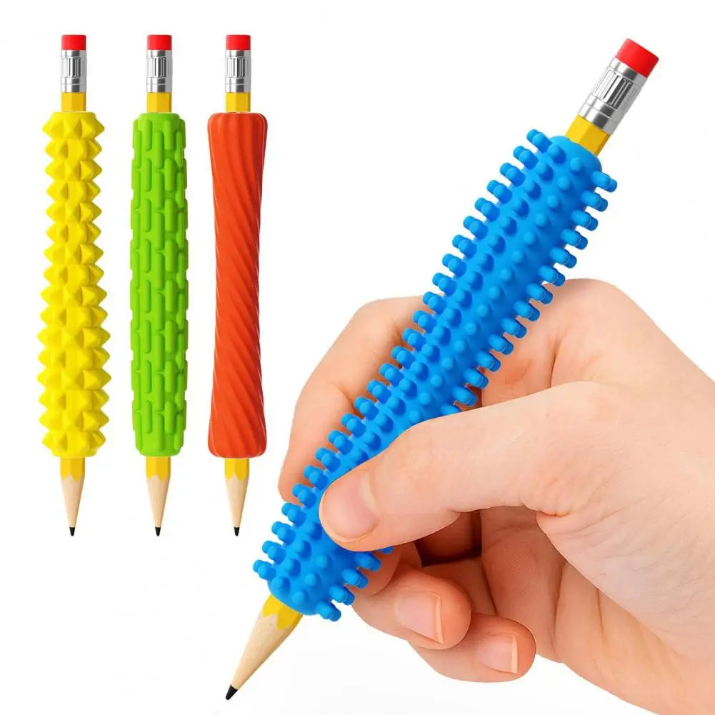 10cm 4Pcs Textured Silicone Pencil Grips For Stress Relief Sensory Fidget Sleeves Quiet Classroom Fidget Tool For Home School