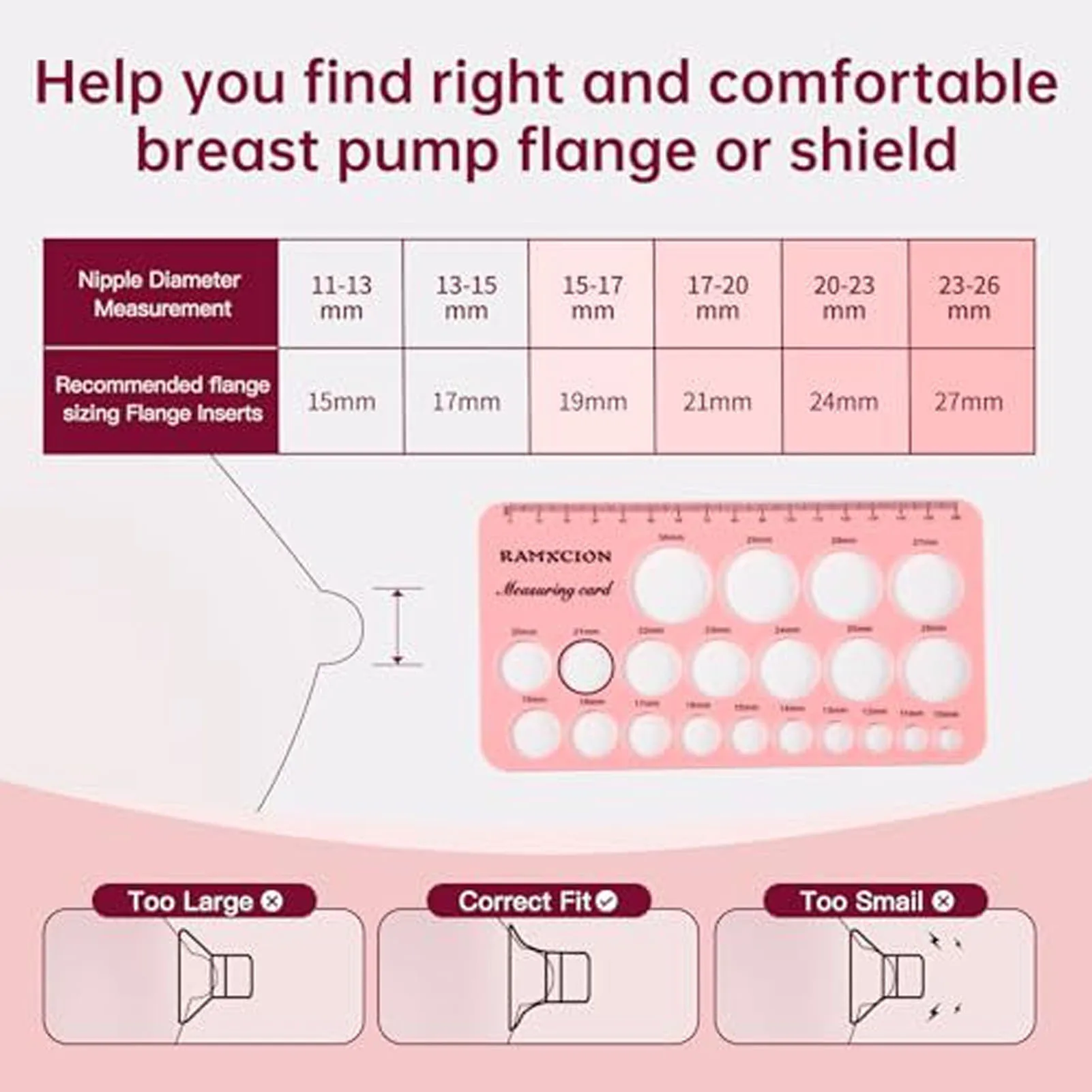 2 Set Nipple Ruler Flange 13 15 17 19 21mm Flange Inserts Sizing Measurement Tool Moms Breastfeeding Essentials with 1.5m Tape