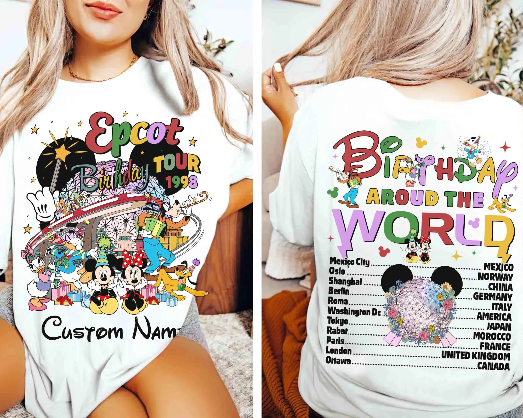 تي شيرت للاحتفال بعيد الميلاد العالمي على الوجهين، تي شيرت رحلة عيد ميلاد Epcot، رحلة Disney Epcot، هدية رحلة Disney Park #1