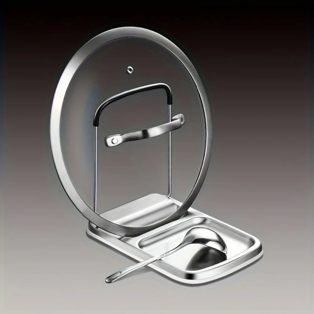 304 Stainless Steel Pot Lid Shovel Storage Rack Folding Bracket Deepened Groove Design Soup Spoon Holder Non-slip Rust-proof