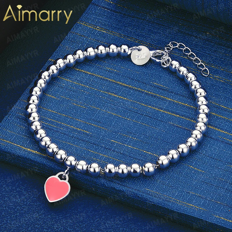 925 Sterling Silver 6mm Romantic Pink Bead Bracelet for Women's Parties Banquets Weddings High-quality Fashion Jewelry