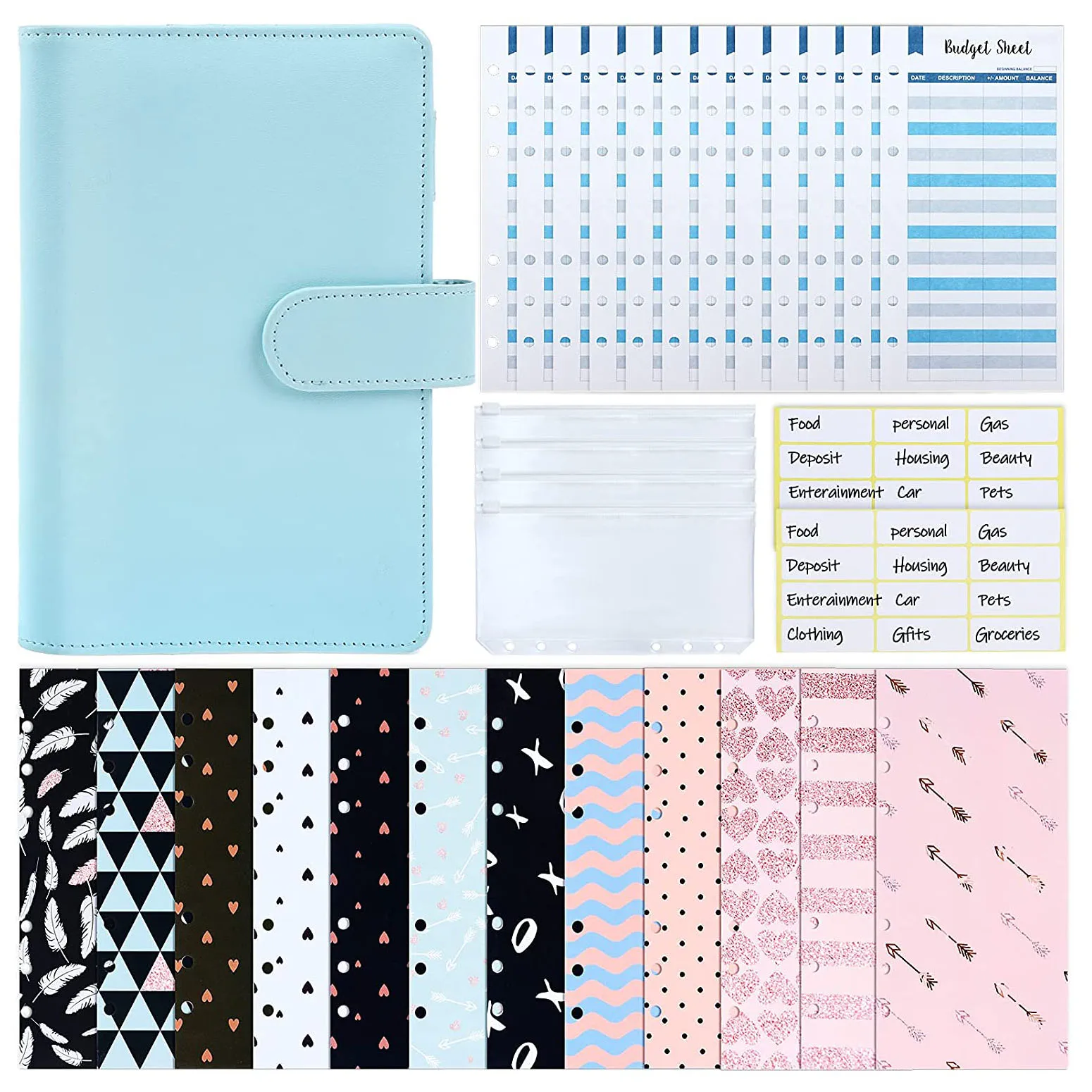 

31 Pcs Binder Budget Organizer Envelope System Sets,Cash Envelopes,Expense Budget Sheets,Binder Pockets,Labels for Money Planner