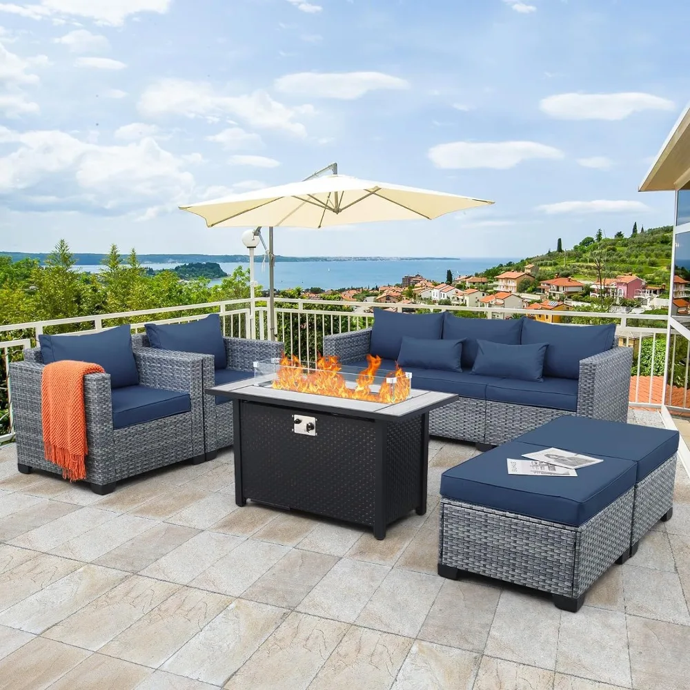 Wicker Patio Furniture Sets Outdoor Conversation Set PE Rattan Sectional Sofa Couch with 45