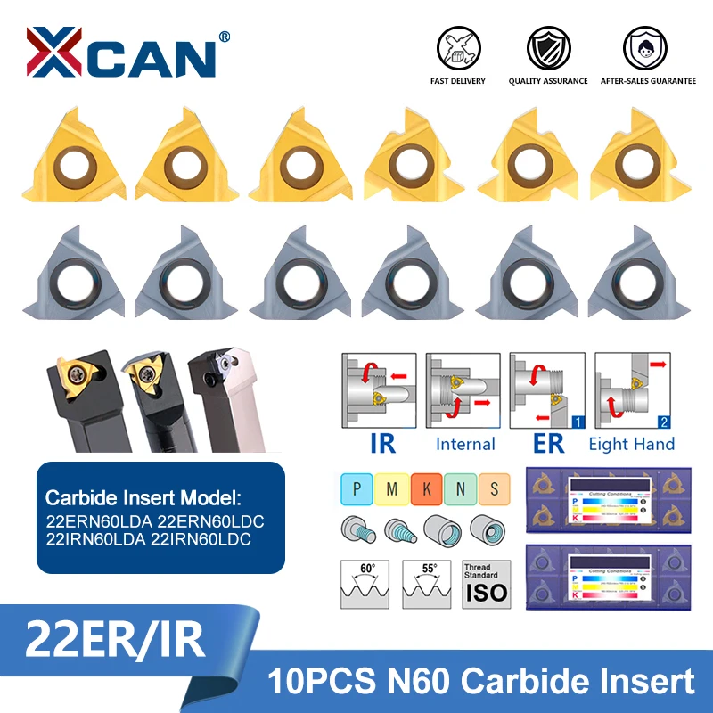 

XCAN 22ER 22IR N60 Thread Carbide Insert 10pcs External Turning Insert Internal Cabide Blade for CNC Lathe Turning Tool Bar