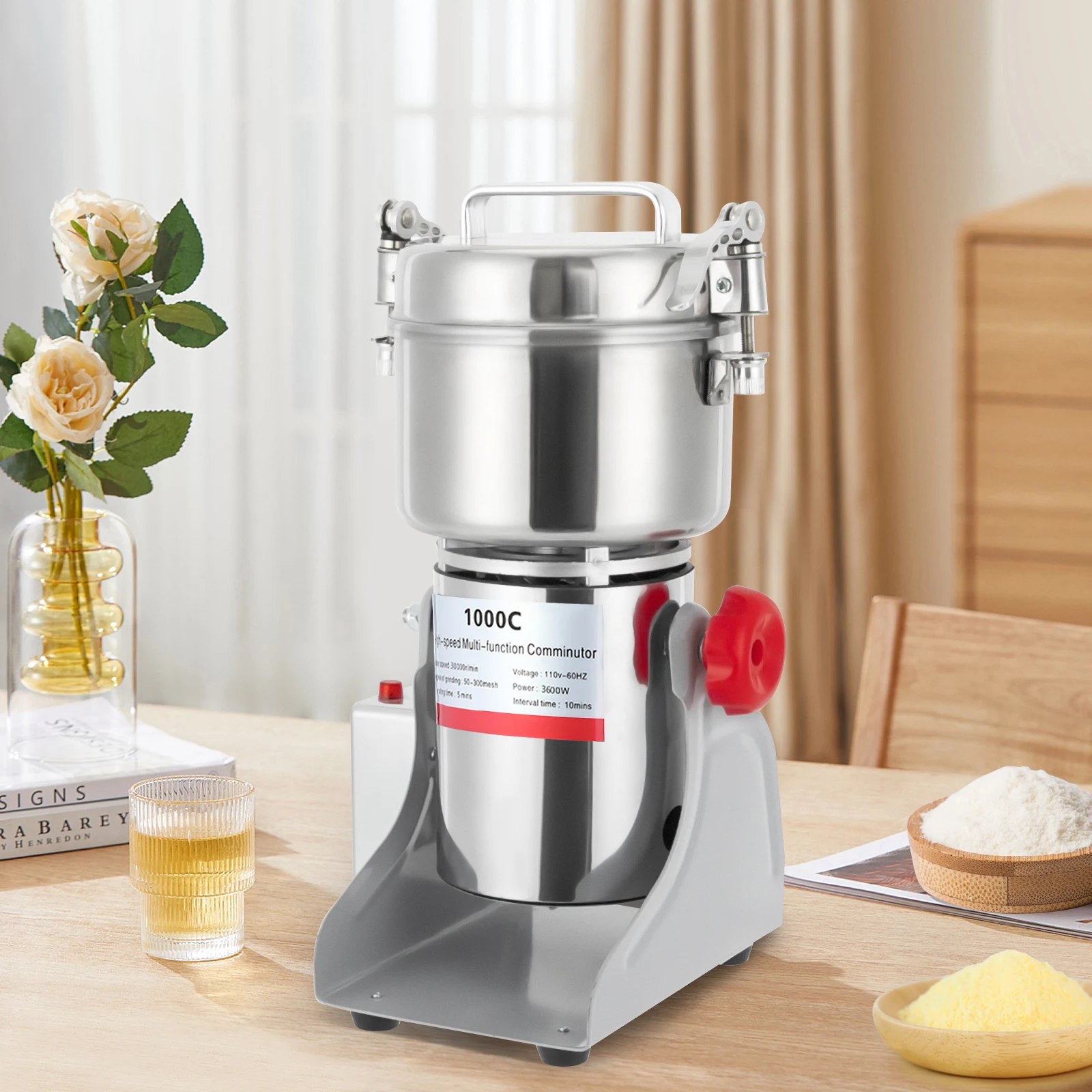

3600W 2.2LBS 110V Electric Grain Mill Fine Grinding Grist & 180° Swingable Blade 30000Rpm