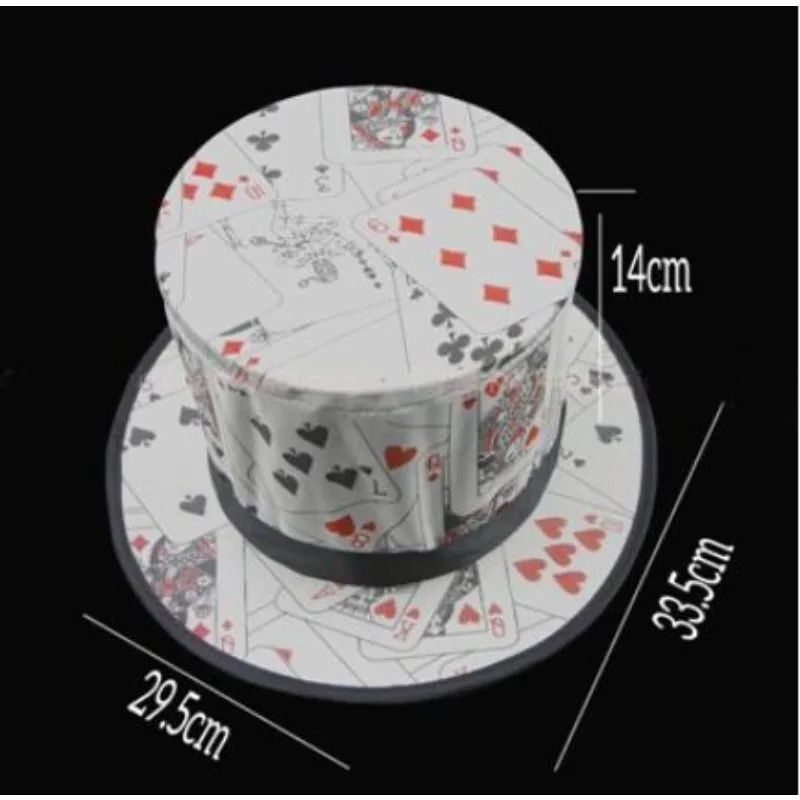 Poker Pattern Folding Top Hat - Collapsible Magic Top Hat Playing Card Design Stage Illusion Prop Magician Accessory Gimmick