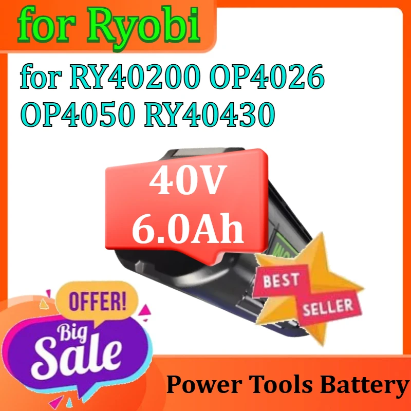 

Power Tools Lithium Battery for Ryobi RY40200 OP4026 OP4050 RY40430 Rechargeable Battery 40V 6.0Ah