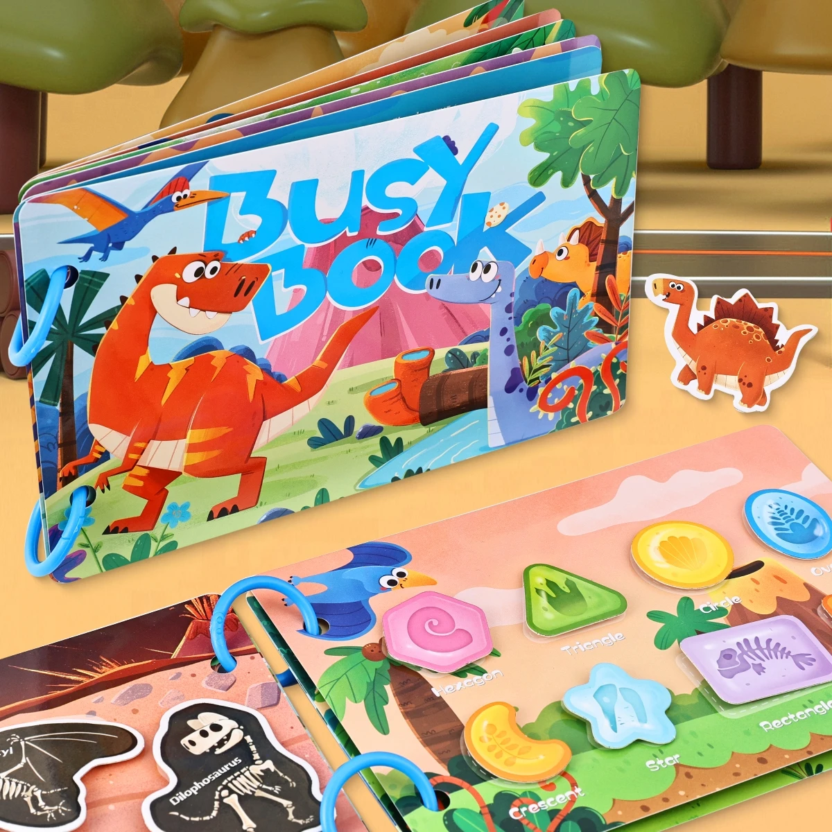 Children's Early Education Interactive Busy Book, Educational Quiet Book, Reusable Dinosaur-Themed Sticker Toys, Word Shape Matching, Color and Food Classification, Educational Puzzle Games, DIY Hands-On Ability Development, Suitable as a Gift for Boys and Girls Aged 3 and Above