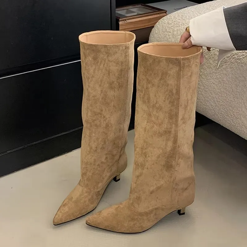 

Women Boots Autumn Winter Sexy Women Knee-High Boots Street Style Pointed Toe Thin Low Heels Cowboy Ladies Shoe Long Botas Mujer