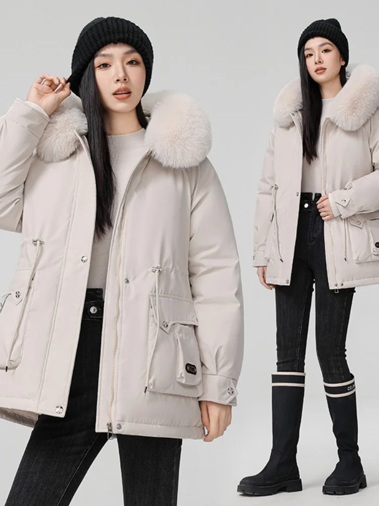 Parkas Feminina Womens Winter Thermal Comfy Downcotton-Padded Anti-Static Lady'S Fashion Outdoor Drawcord Slim-Fitting Commuting