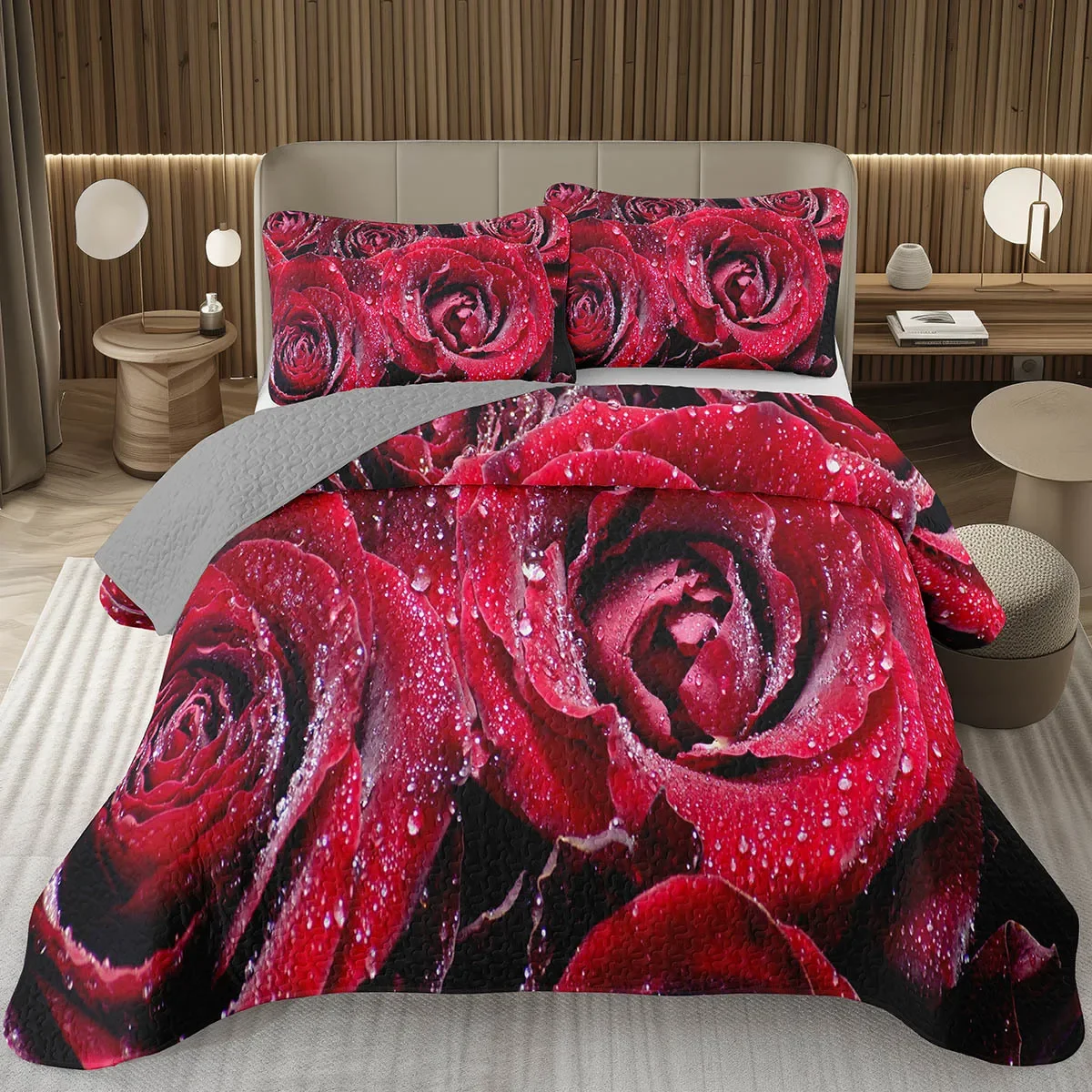 

Rose Floral Bedspread Set Queen Coverlet Romantic Flowers Quilt Set for Women Girls,Couple Wedding Valentines Day Bedroom Decor