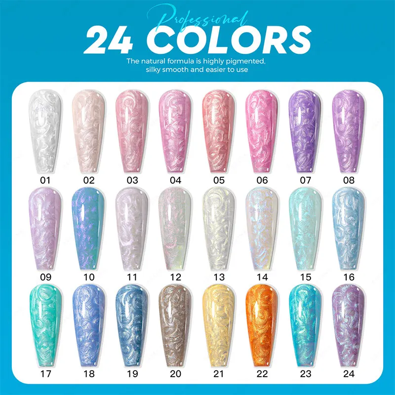 Eleanos Spiral Gel 24pcs Aurora Pearl Shell Thread Gel Nail Polish With Color Card For Manicure Soak Off 15ml Shiny UV Varnishes