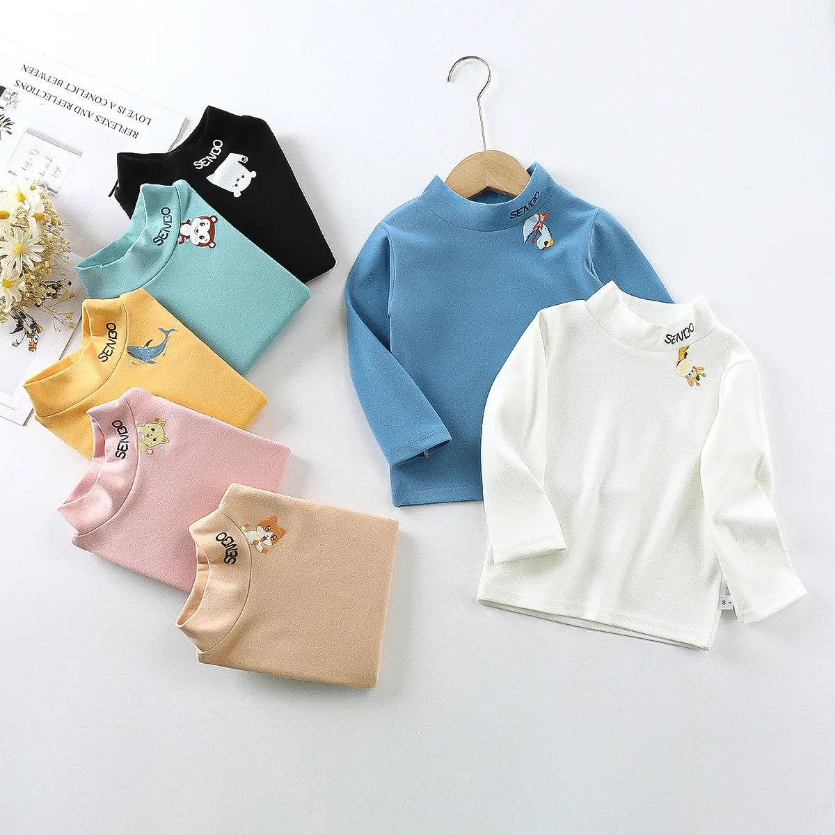 

Весенне-осенняя детская водолазка для маленьких мальчиков и девочек, однотонная нижняя рубашка, детские повседневные футболки, одежда
